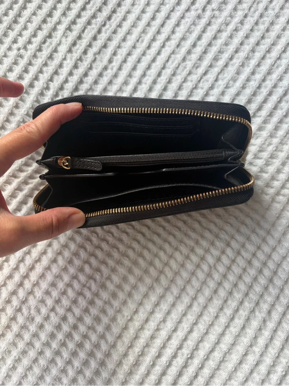 Michael Kors Black Saffiano Zip Wallet with Gold Logo